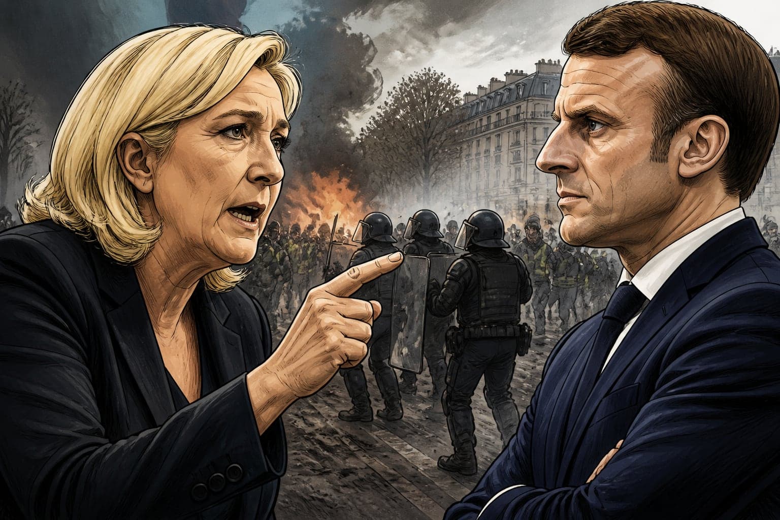Marine Le Pen fustige Emmanuel Macron sur le maintien de l'ordre