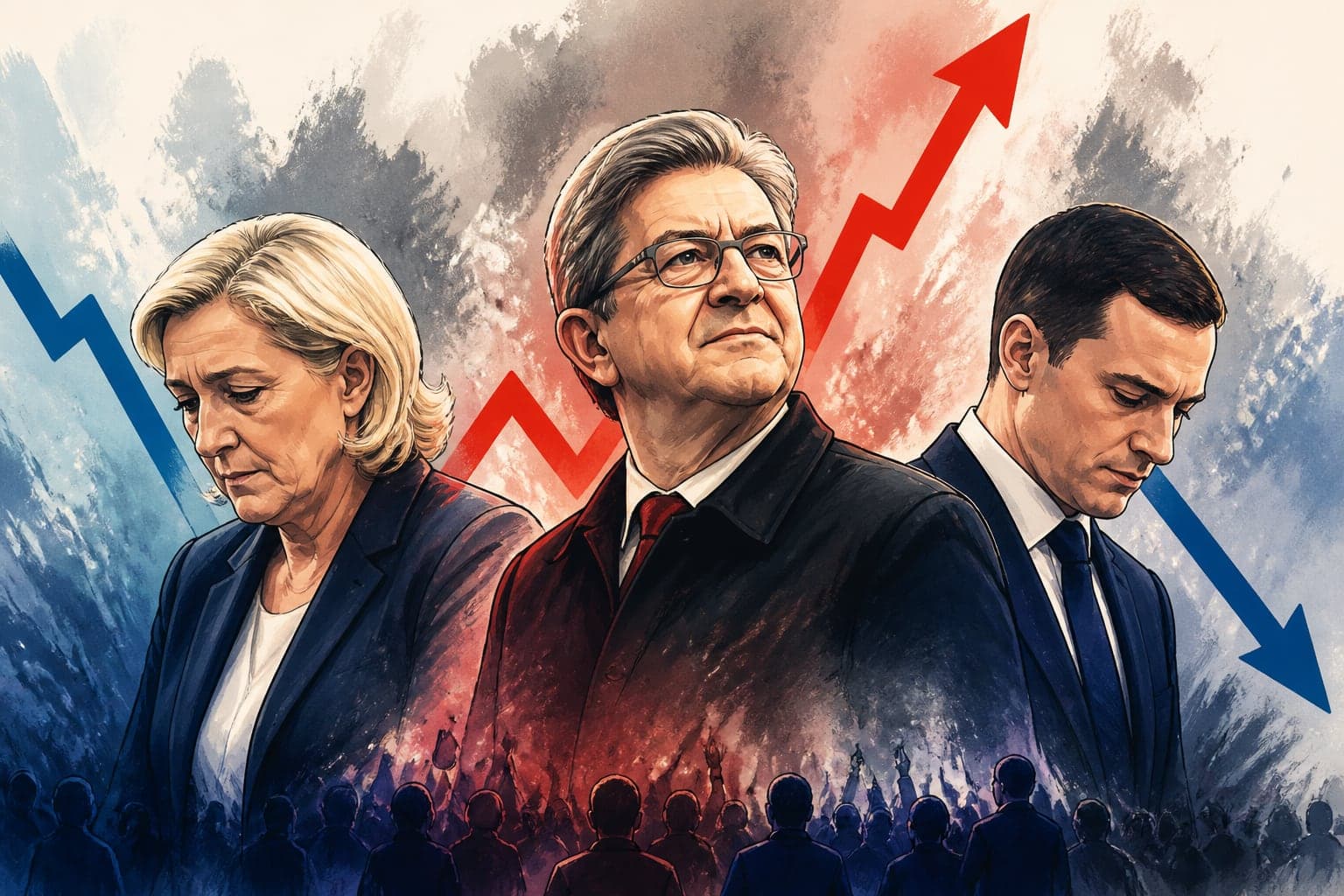 Sondage Cluster 17 : Le Pen et Bardella reculent, Mélenchon remonte