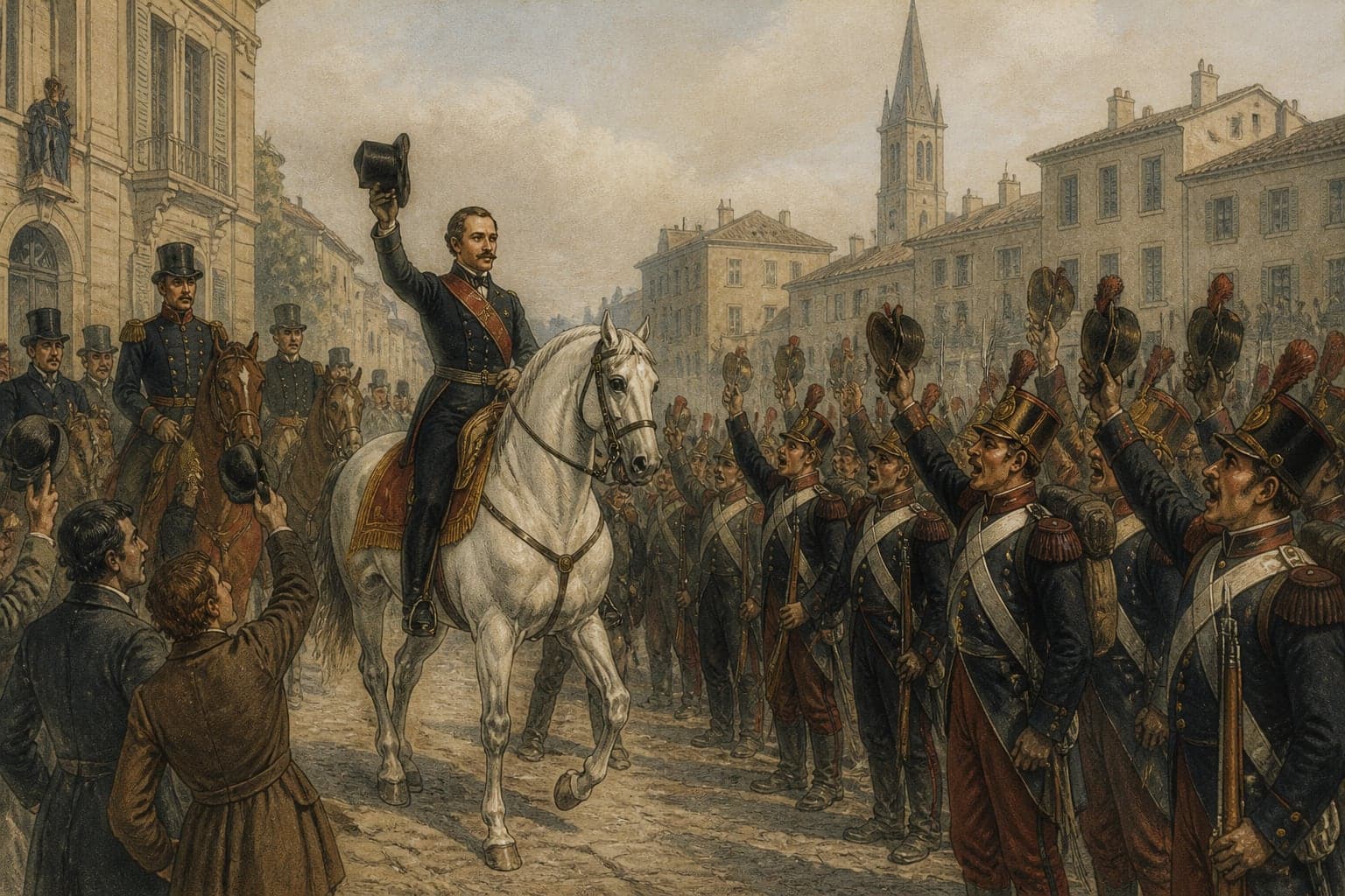 J-190 · Août-novembre 1850 : le prince-président en tournée, des soldats crient « Vive l'Empereur »
