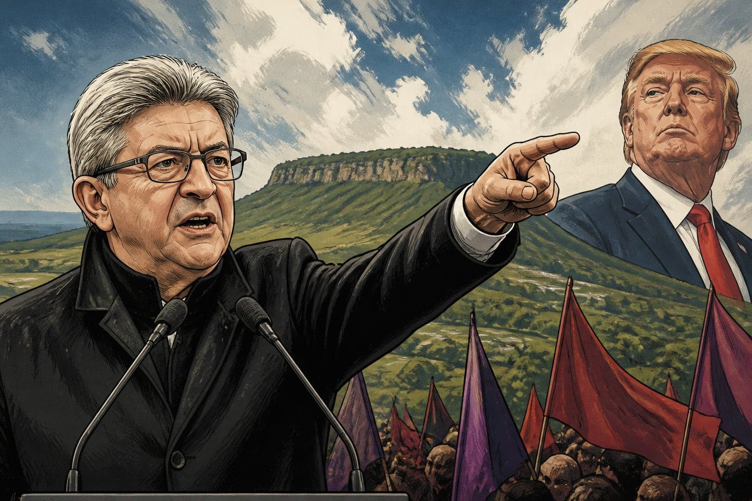 Jean-Luc Mélenchon s'affiche à Gergovie et cible Donald Trump