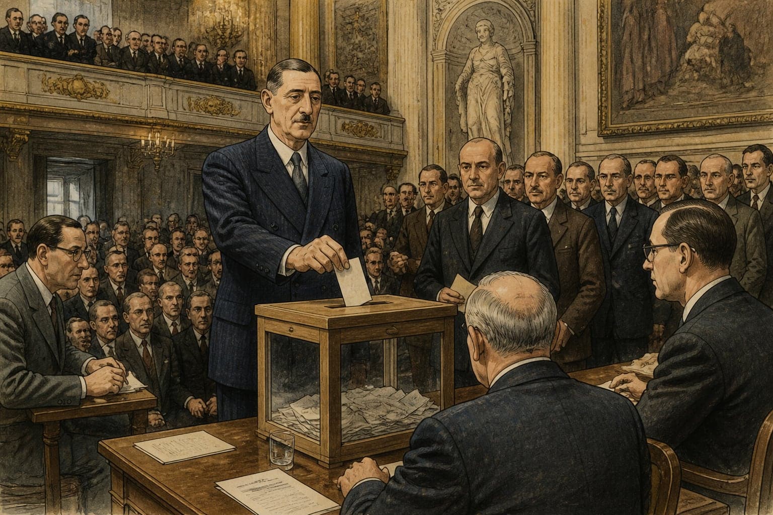 J-186 · De Gaulle élu par 81 764 grands électeurs, seule fois au suffrage indirect