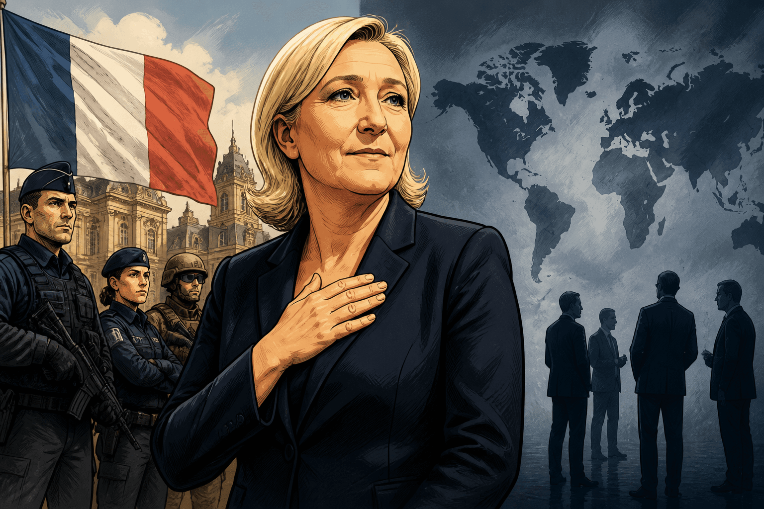Marine Le Pen rassure sur le régalien mais peine à l'international