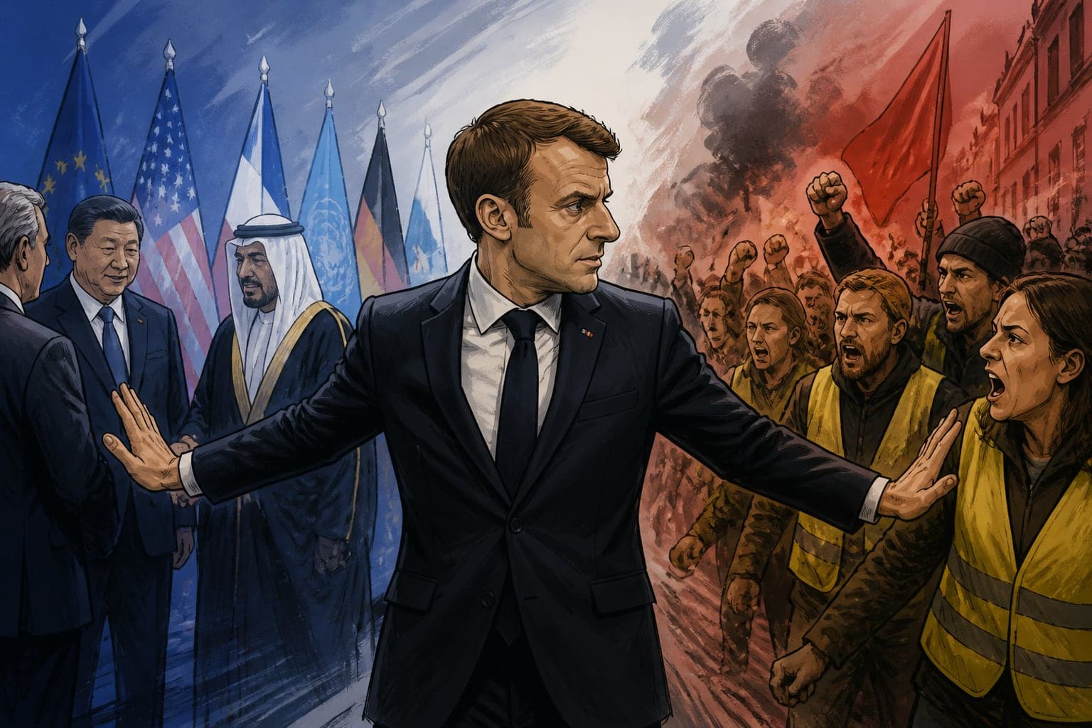 Emmanuel Macron pressé par les blocages européens et la contestation interne