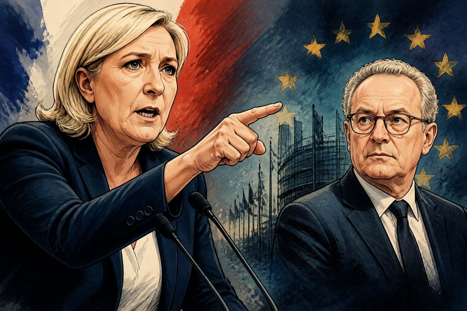 Marine Le Pen durcit le ton sur l’UE et cible Richard Ferrand