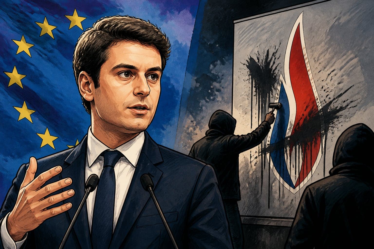 Gabriel Attal vante l'Europe, le RN visé par des dégradations