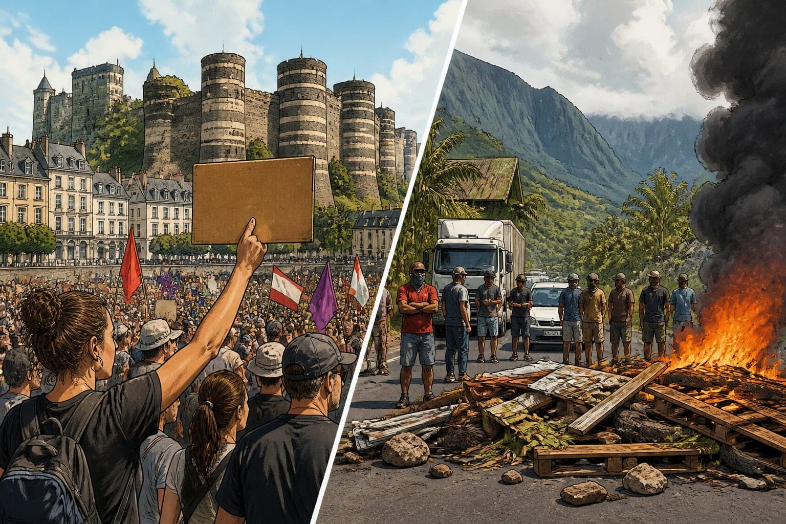 Vie chère : 10 000 manifestants à Angers et barrages à La Réunion